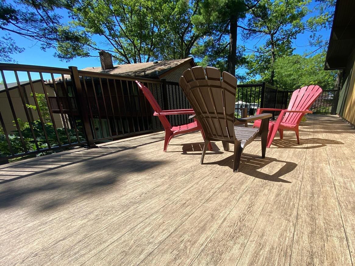 Completed vinyl deck project with clean finish