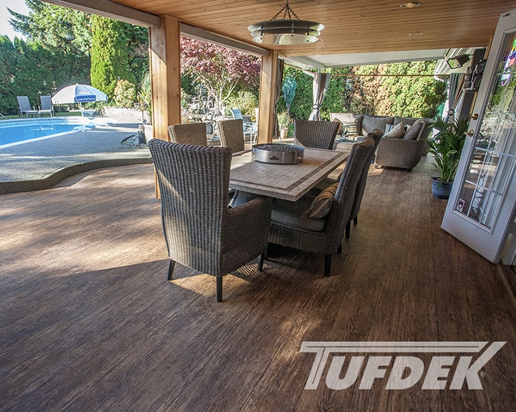 Poolside deck in Vancouver finished with Tufdek Designer Birch Plank